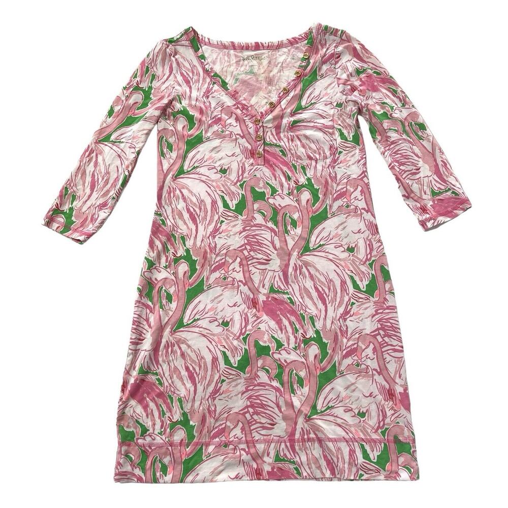 Lilly Pulitzer Palmetto Dress Small Pink Colony Flamingos Pima Cotton Beach